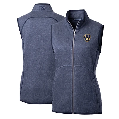 Gilet en tricot zippé pour femme Cutter & Buck bleu marine chiné des Milwaukee Brewers Mainsail