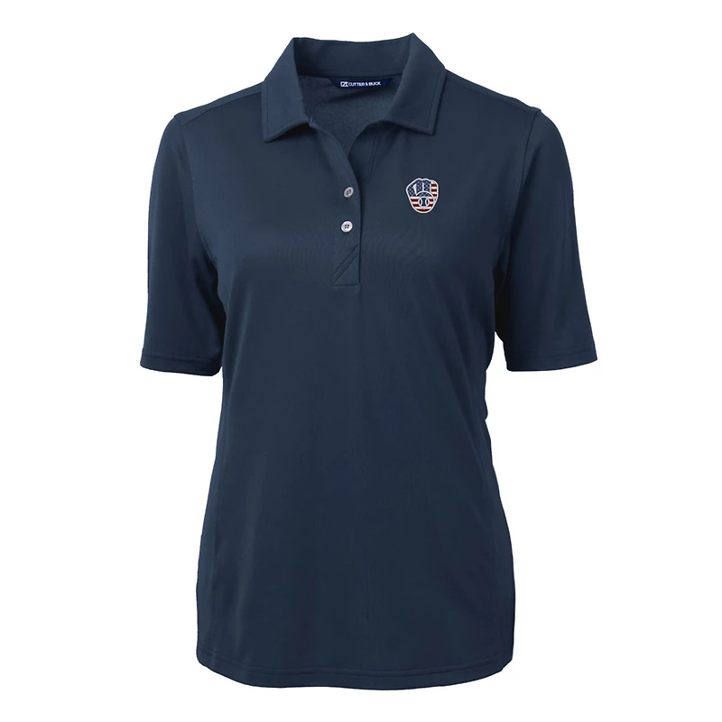 Women's Cutter & Buck Navy Milwaukee Brewers Americana Logo DryTec Virtue Eco Pique Recycled Polo