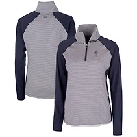 Women's Cutter & Buck Navy Milwaukee Brewers Americana Logo Forge Tonal Stripe Stretch Half-Zip Pullover Top