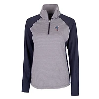 Women's Cutter & Buck Navy Milwaukee Brewers Americana Logo Forge Tonal Stripe Stretch Half-Zip Pullover Top