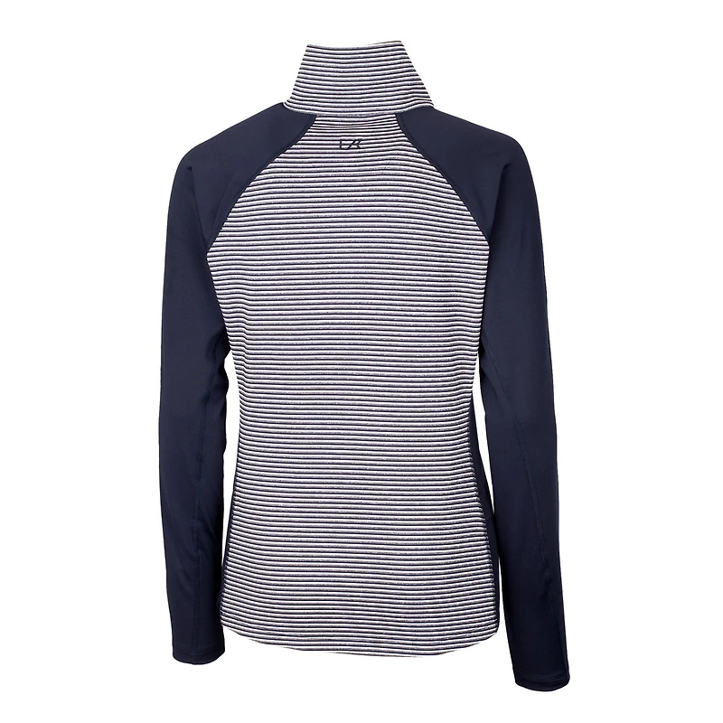 Women's Cutter & Buck Navy Milwaukee Brewers Americana Logo Forge Tonal Stripe Stretch Half-Zip Pullover Top