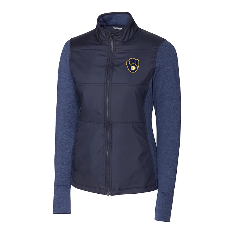 Women's Cutter & Buck Navy Milwaukee Brewers DryTec Stealth Hybrid Quilted Full-Zip Windbreaker Jacket
