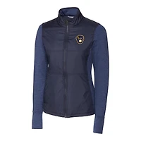 Women's Cutter & Buck  Navy Milwaukee Brewers DryTec Stealth Hybrid Quilted Full-Zip Windbreaker Jacket