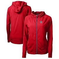Sweat à capuche hybride recyclé entièrement zippé en tricot écologique Adapt pour femme Cutter & Buck Red Milwaukee Brewers Americana Logo