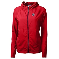 Sweat à capuche hybride recyclé entièrement zippé en tricot écologique Adapt pour femme Cutter & Buck Red Milwaukee Brewers Americana Logo