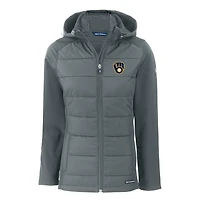 Veste à capuche entièrement zippée en softshell recyclée Cutter & Buck Steel Milwaukee Brewers Evoke Hybrid Eco pour femme