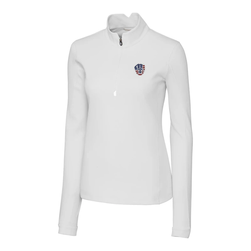 Pull-over blanc à fermeture éclair quart de tour pour femme Cutter & Buck avec logo Americana des Milwaukee Brewers DryTec Traverse Stretch
