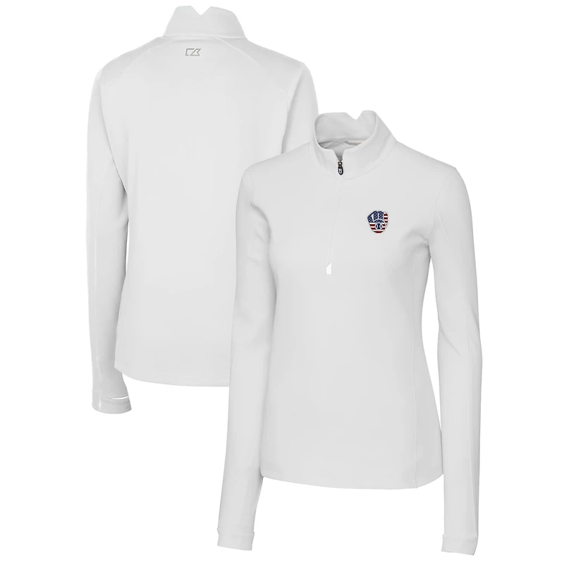 Pull-over blanc à fermeture éclair quart de tour pour femme Cutter & Buck avec logo Americana des Milwaukee Brewers DryTec Traverse Stretch