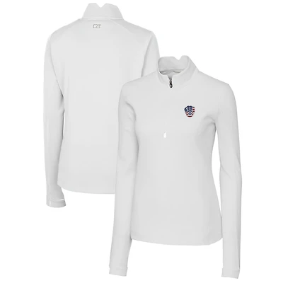 Pull-over blanc à fermeture éclair quart de tour pour femme Cutter & Buck avec logo Americana des Milwaukee Brewers DryTec Traverse Stretch