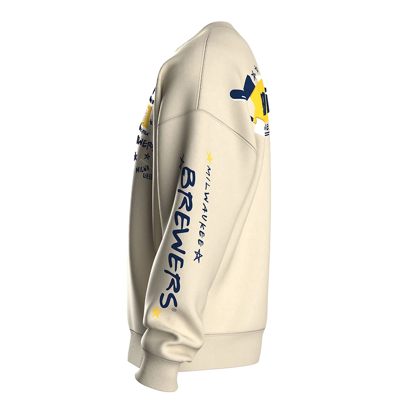 Women's Fanatics Beige Milwaukee Brewers Graffiti Fleece Sweatshirt