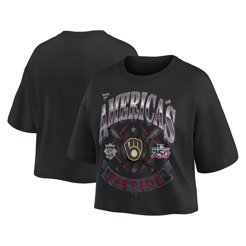 T-shirt court Fanatics noir pour femmes, style américain, Milwaukee Brewers