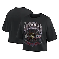 T-shirt court Fanatics noir pour femmes, style américain, Milwaukee Brewers