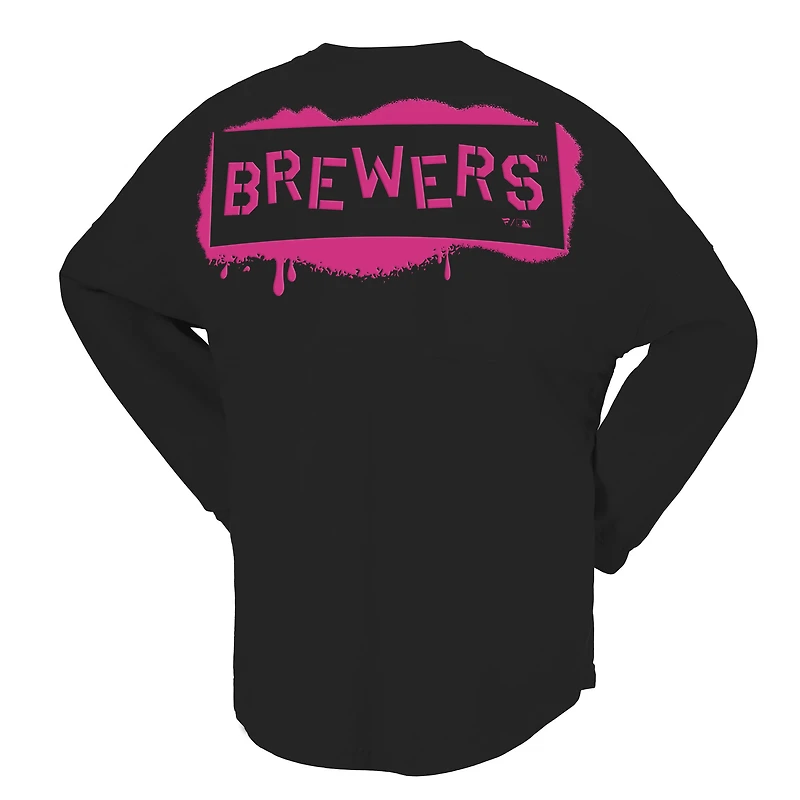 Women's Fanatics  Black Milwaukee Brewers Neon Jersey Long Sleeve T-Shirt