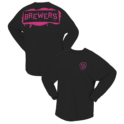 Women's Fanatics  Black Milwaukee Brewers Neon Jersey Long Sleeve T-Shirt