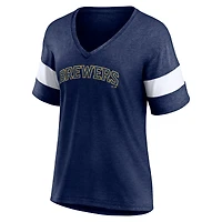 Women's Fanatics Heathered Navy Milwaukee Brewers Wordmark V-Neck Tri-Blend T-Shirt