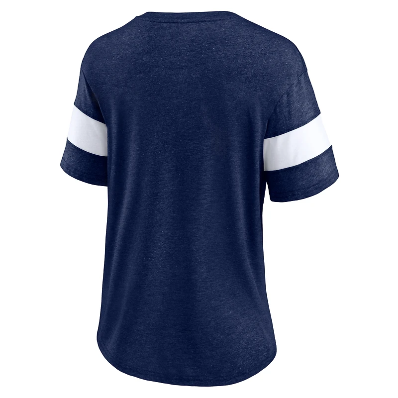 T-shirt tri-mélange à col en V avec logo Milwaukee Brewers Fanatics Heathered Navy pour femmes