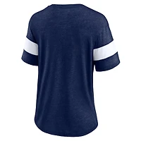 T-shirt tri-mélange à col en V avec logo Milwaukee Brewers Fanatics Heathered Navy pour femmes