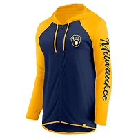 Sweat à capuche zippé manches longues Fanatics bleu marine/doré Milwaukee Brewers pour femme