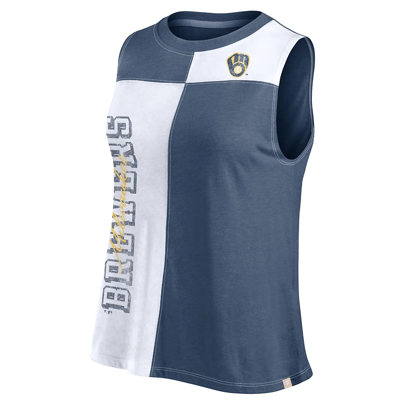 Women's Fanatics Navy/White Milwaukee Brewers Color-Block Tank Top