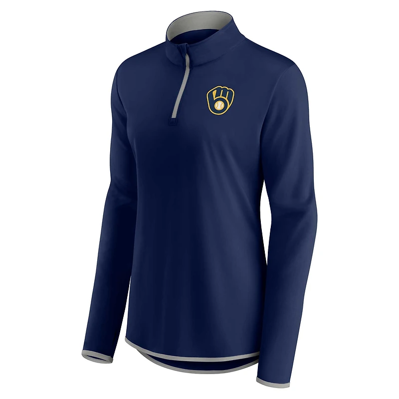 Women's Fanatics Navy Milwaukee Brewers Corner Quarter-Zip Top