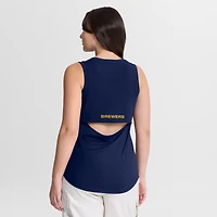 Women's Fanatics  Navy Milwaukee Brewers Draped Mesh Back Performance Tank Top