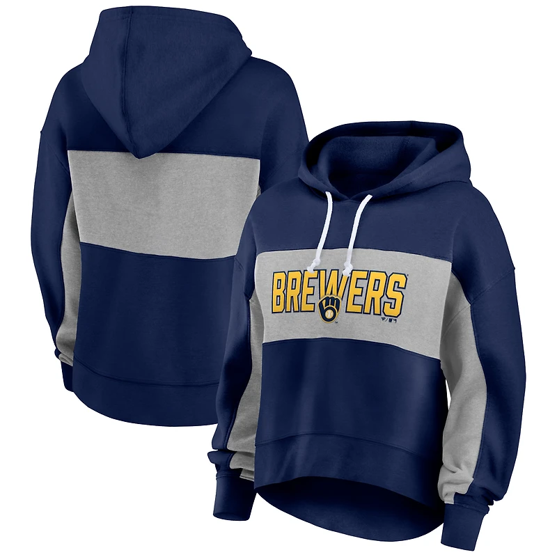 Sweat à capuche rempli de feuilles statistiques pour femmes Fanatics Navy Milwaukee Brewers