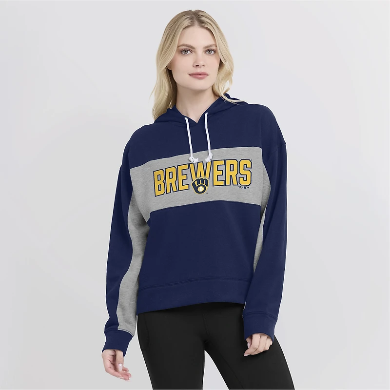 Sweat à capuche rempli de feuilles statistiques pour femmes Fanatics Navy Milwaukee Brewers