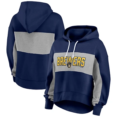 Sweat à capuche rempli de feuilles statistiques pour femmes Fanatics Navy Milwaukee Brewers