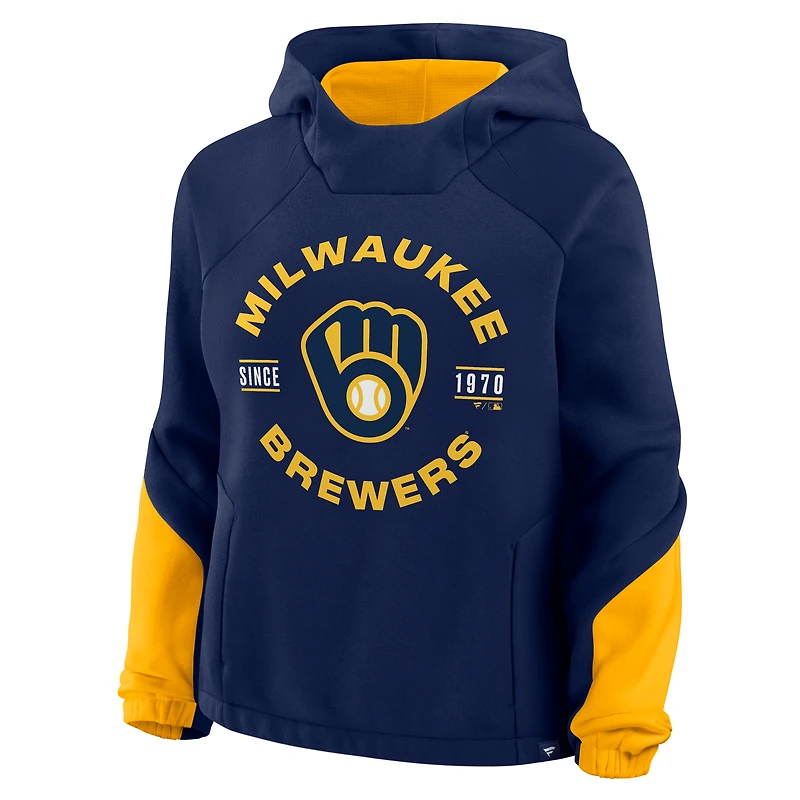Sweat à capuche surdimensionné Fanatics bleu marine pour femme des Milwaukee Brewers, Time to Win