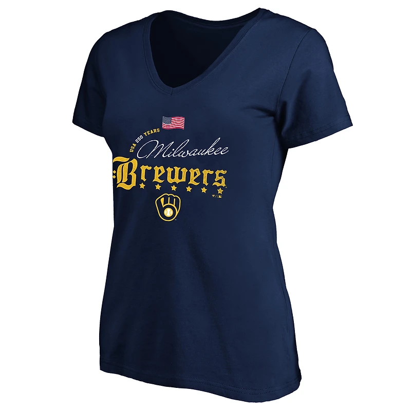 Women's Fanatics Navy Milwaukee Brewers USA 250 Years Plus V-Neck T-Shirt