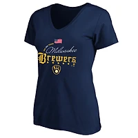 Women's Fanatics Navy Milwaukee Brewers USA 250 Years Plus V-Neck T-Shirt