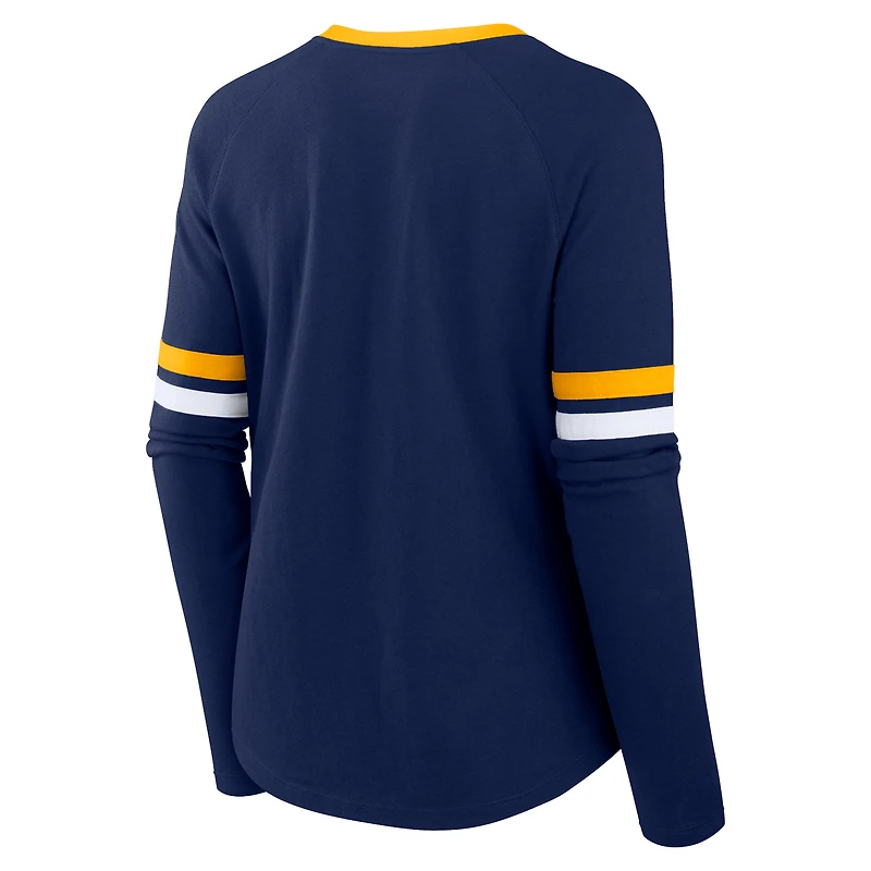 Women's Fanatics Navy Milwaukee Brewers Won & Done Raglan Lace-Up Long Sleeve T-Shirt