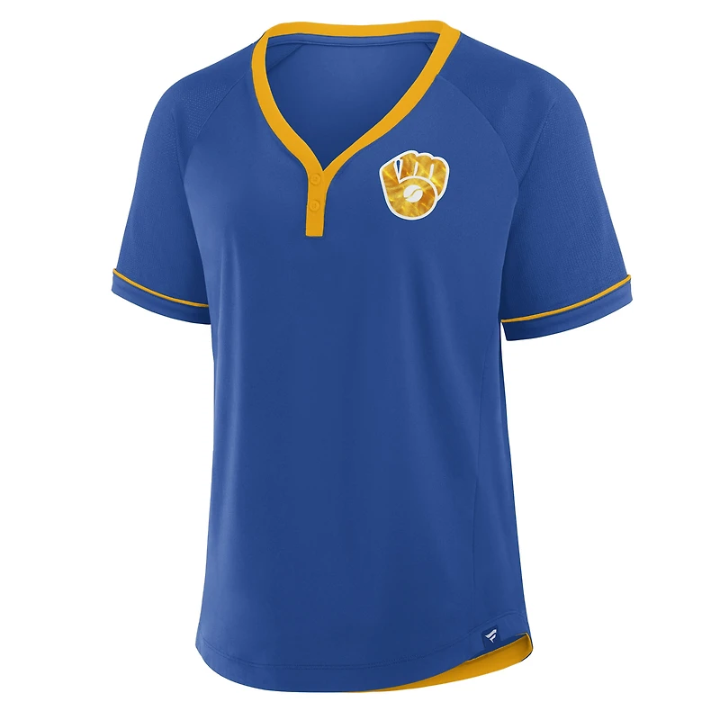 T-shirt col en V raglan Diva de la collection Cooperstown des Royal Milwaukee Brewers Fanatics pour femmes