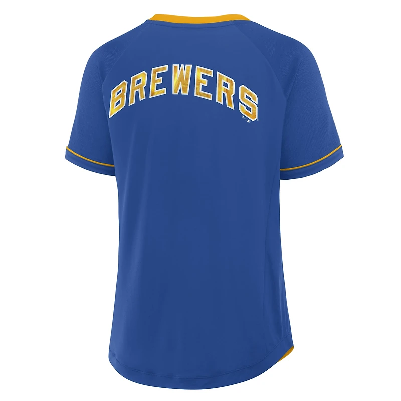 T-shirt col en V raglan Diva de la collection Cooperstown des Royal Milwaukee Brewers Fanatics pour femmes