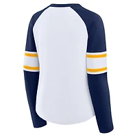 Women's Fanatics White/Navy Milwaukee Brewers Blitz Package Raglan Lace-Up V-Neck Long Sleeve T-Shirt