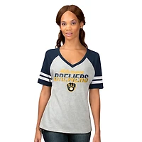 Women's G-III 4Her by Carl Banks Heather Gray Milwaukee Brewers Goal Line Raglan V-Neck T-Shirt