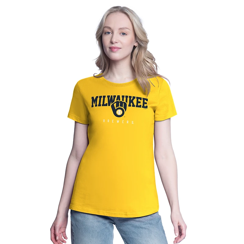 Lot de deux t-shirts G-III 4Her pour femme par Carl Banks bleu marine/doré des Milwaukee Brewers