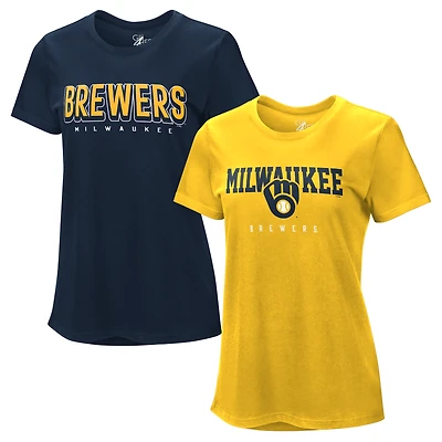 Women's G-III 4Her by Carl Banks  Navy/Gold Milwaukee Brewers Two T-Shirt Combo Pack