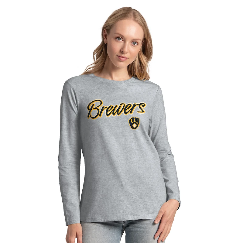 Ensemble t-shirt manches courtes et longues G-III 4Her pour femme par Carl Banks bleu marine/gris chiné des Milwaukee Brewers
