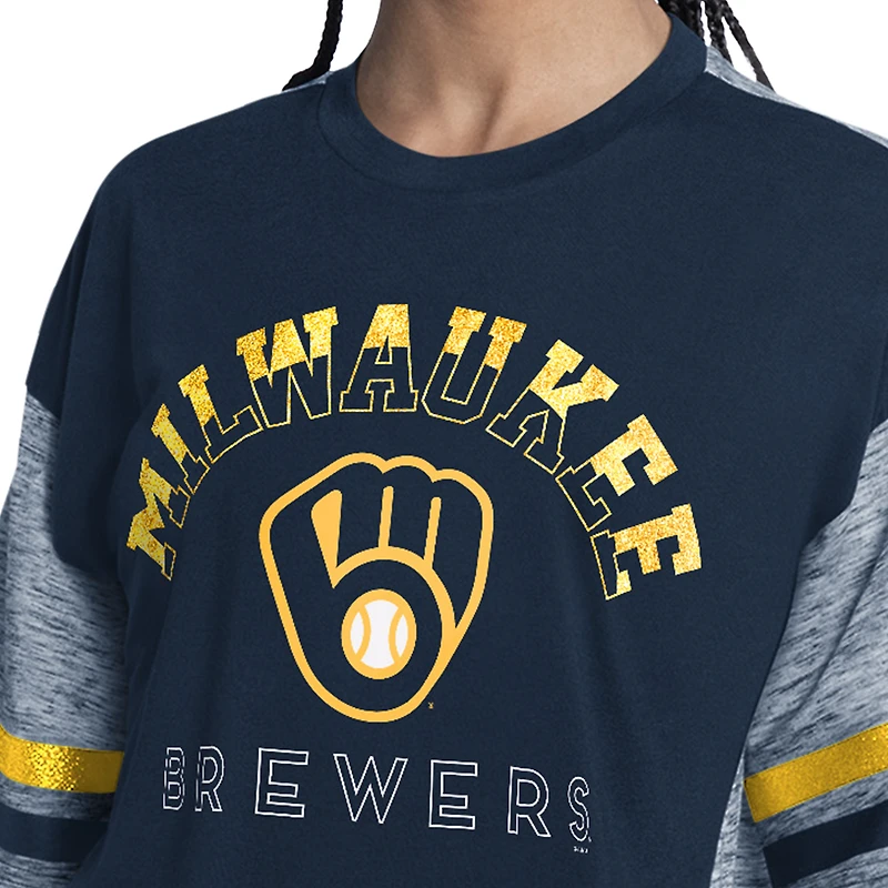 Women's G-III 4Her by Carl Banks Navy Milwaukee Brewers Off-Season Oversized Top