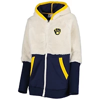 Women's G-III 4Her by Carl Banks Oatmeal/Navy Milwaukee Brewers Shuffle It Raglan Full-Zip Hoodie
