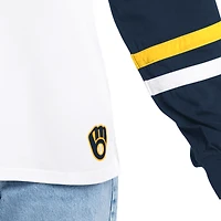Women's G-III 4Her by Carl Banks  White/Navy Milwaukee Brewers Key Player Oversized Hooded Long Sleeve T-Shirt
