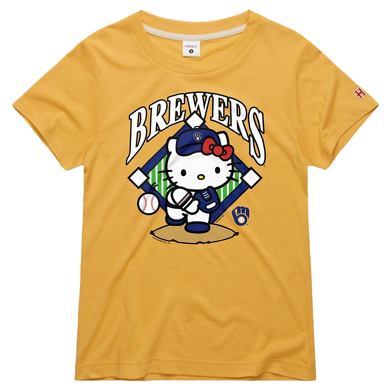 Women's Homage Gold Milwaukee Brewers Hello Kitty x MLB Tri-Blend T-Shirt