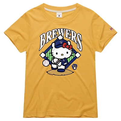 Women's Homage Gold Milwaukee Brewers Hello Kitty x MLB Tri-Blend T-Shirt
