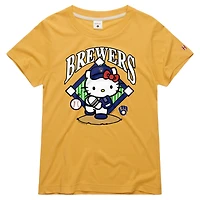 Women's Homage  Gold Milwaukee Brewers Hello Kitty x MLB Tri-Blend T-Shirt