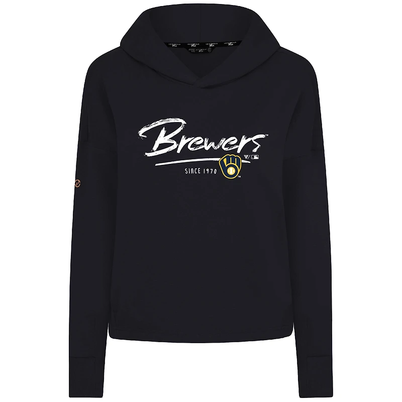 Women's Levelwear Black Milwaukee Brewers Accolade Sweet Express Cropped Tri-Blend Pullover Hoodie