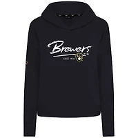 Women's Levelwear Black Milwaukee Brewers Accolade Sweet Express Cropped Tri-Blend Pullover Hoodie