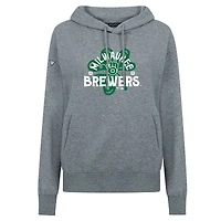 Women's Levelwear  Gray Milwaukee Brewers St. Patrick's Day Adorn Shamrock Pullover Hoodie