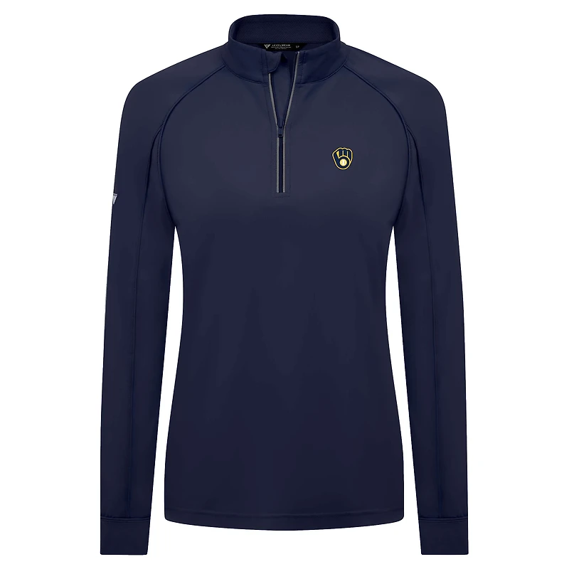 Women's Levelwear Navy Milwaukee Brewers Kinetic Insignia 2.0 Raglan Quarter-Zip Top