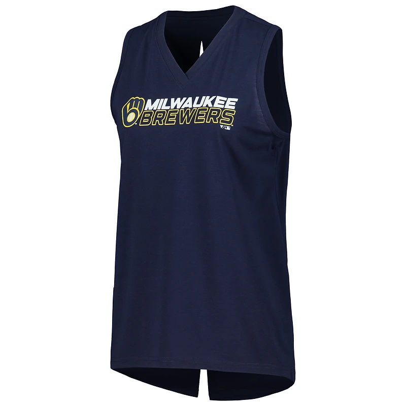 Women's Levelwear Navy Milwaukee Brewers Paisley Chase V-Neck Tank Top